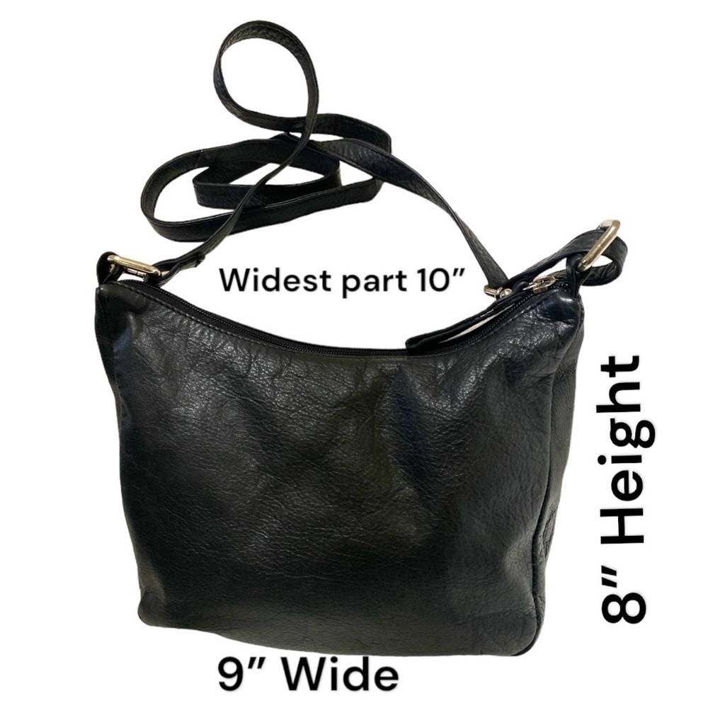 MARCO AVANÉ Soft Leather Crossbody Bag Exterior Zipper Pockets Black Lea… - Picture 4 of 9